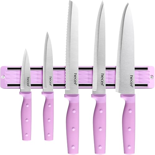 Miniatura 10 de hecef Juego de cuchillos de cocina con tira magnética, juego de 6 cuchillos profesionales para cocina, tira magnética de 13 pulgadas, juego de