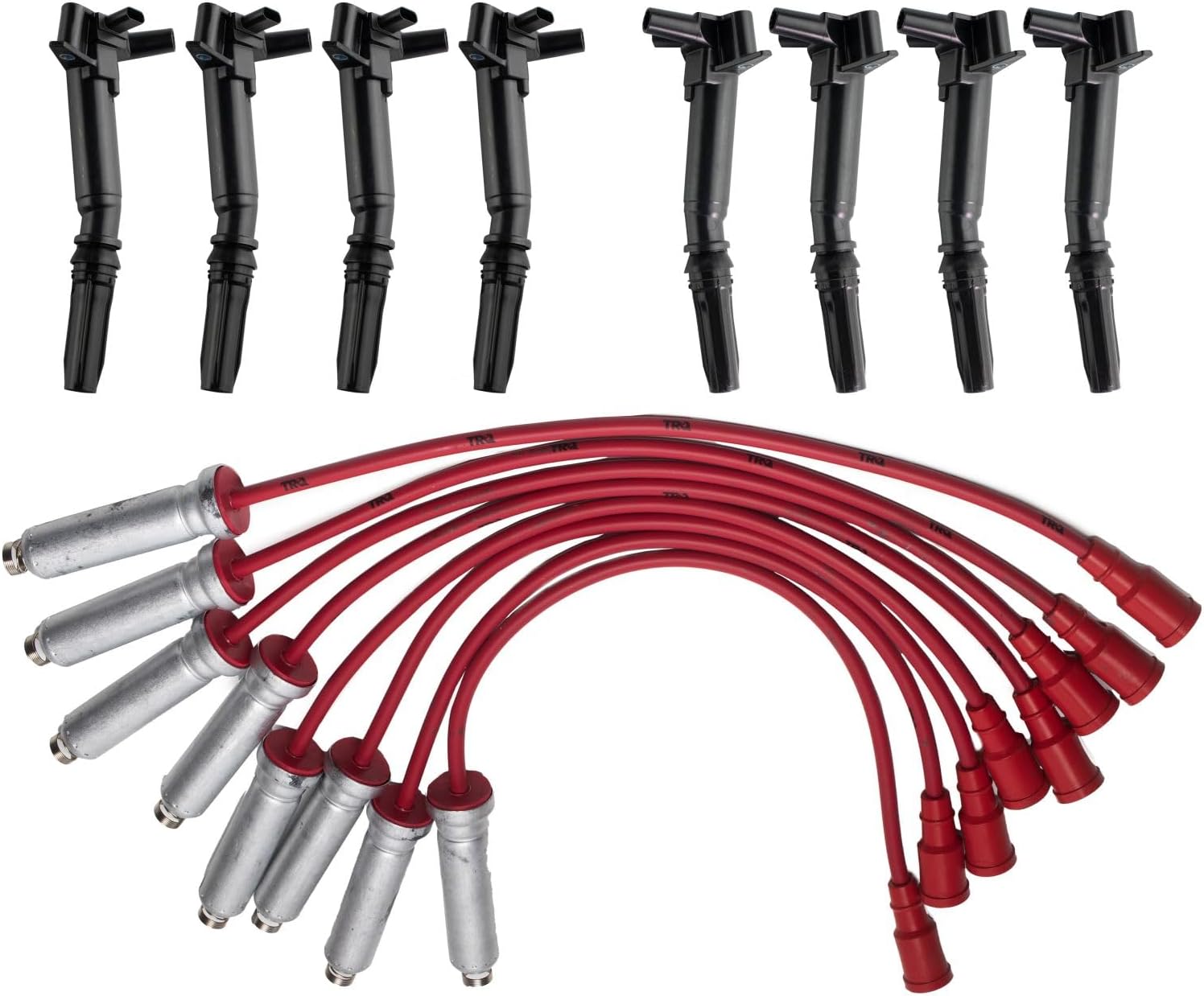 TRQ Ignition Coil and Spark Plug Kit 9 Piece Compatible with 2018-22 Ford F-250 Super Duty 2018-22 F-350 Super Duty