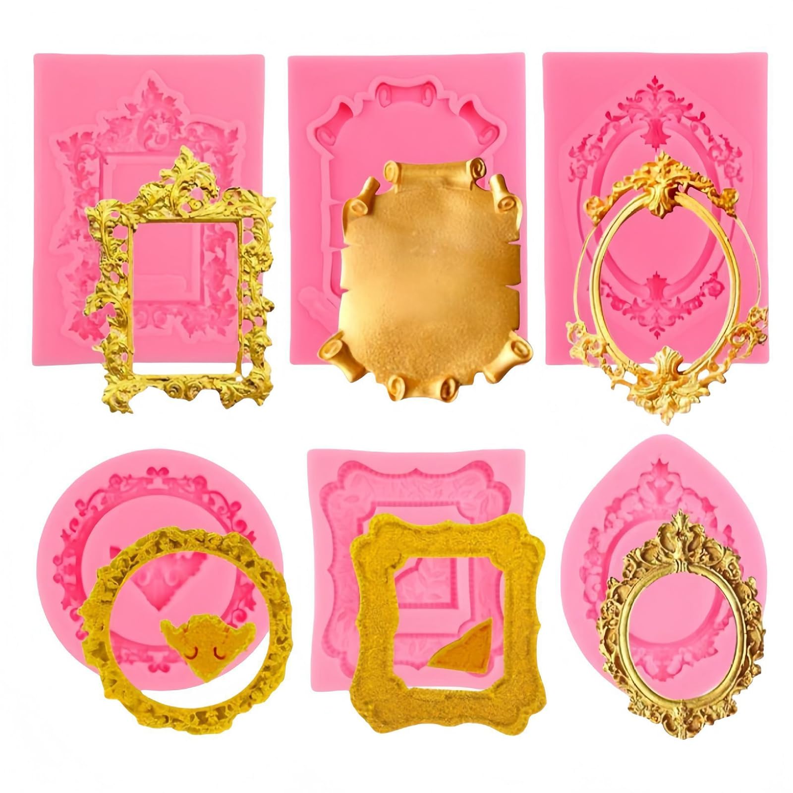 Frame Mould, 6-Piece Set of Silicone Chocolate Molds for Baking and Crafting, Detailed Frame Chocolate Mold for Fondant Decorations, Pink Silicone Mold Kit with Frame Molds Silicone Design-image-49
