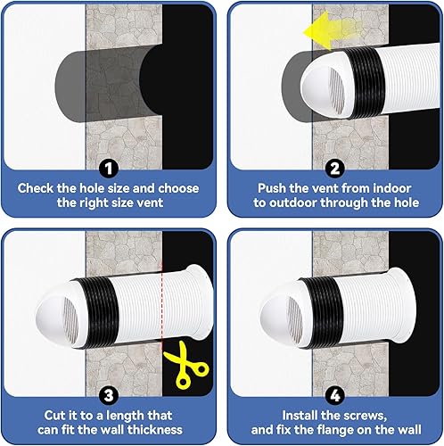Miniatura 6 de Ventilador de ventilación de pared con capucha de 6.3 pulgadas, kit de ventiladores de pared ajustables con tapa de cubierta para ventilación y