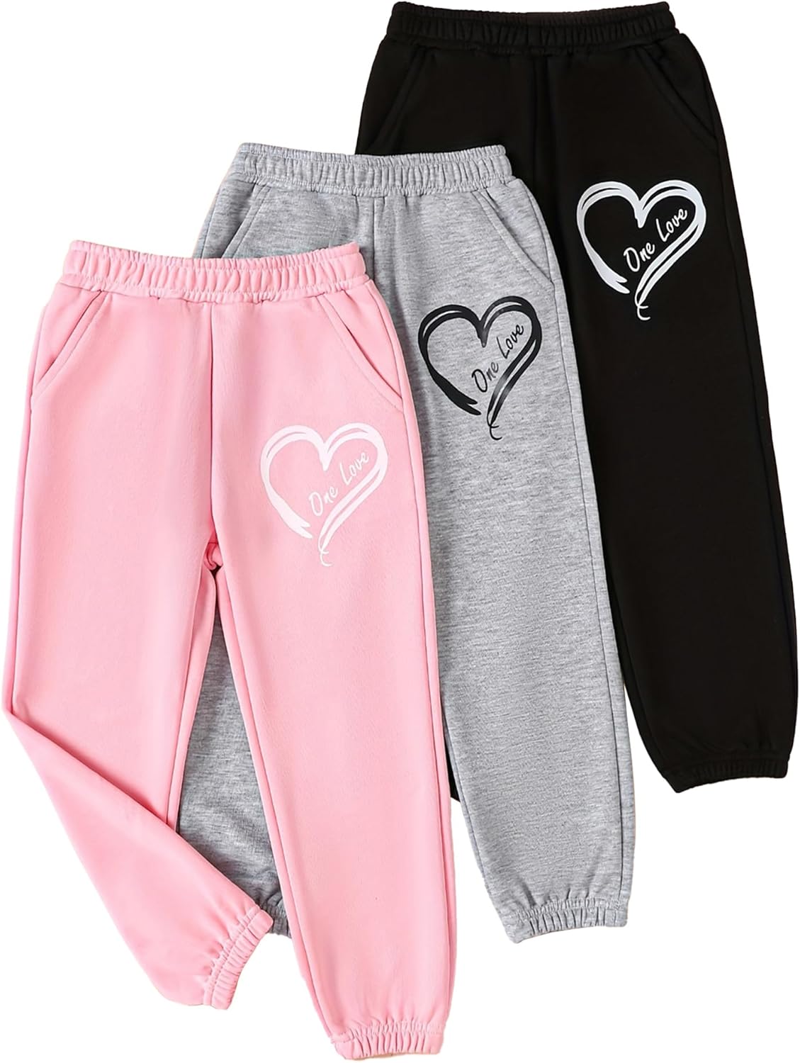 Girls' 3 Pcs Letter Graphic Print Sweatpants Kids Athletic Joggers Pants with Pockets 4-14 Years