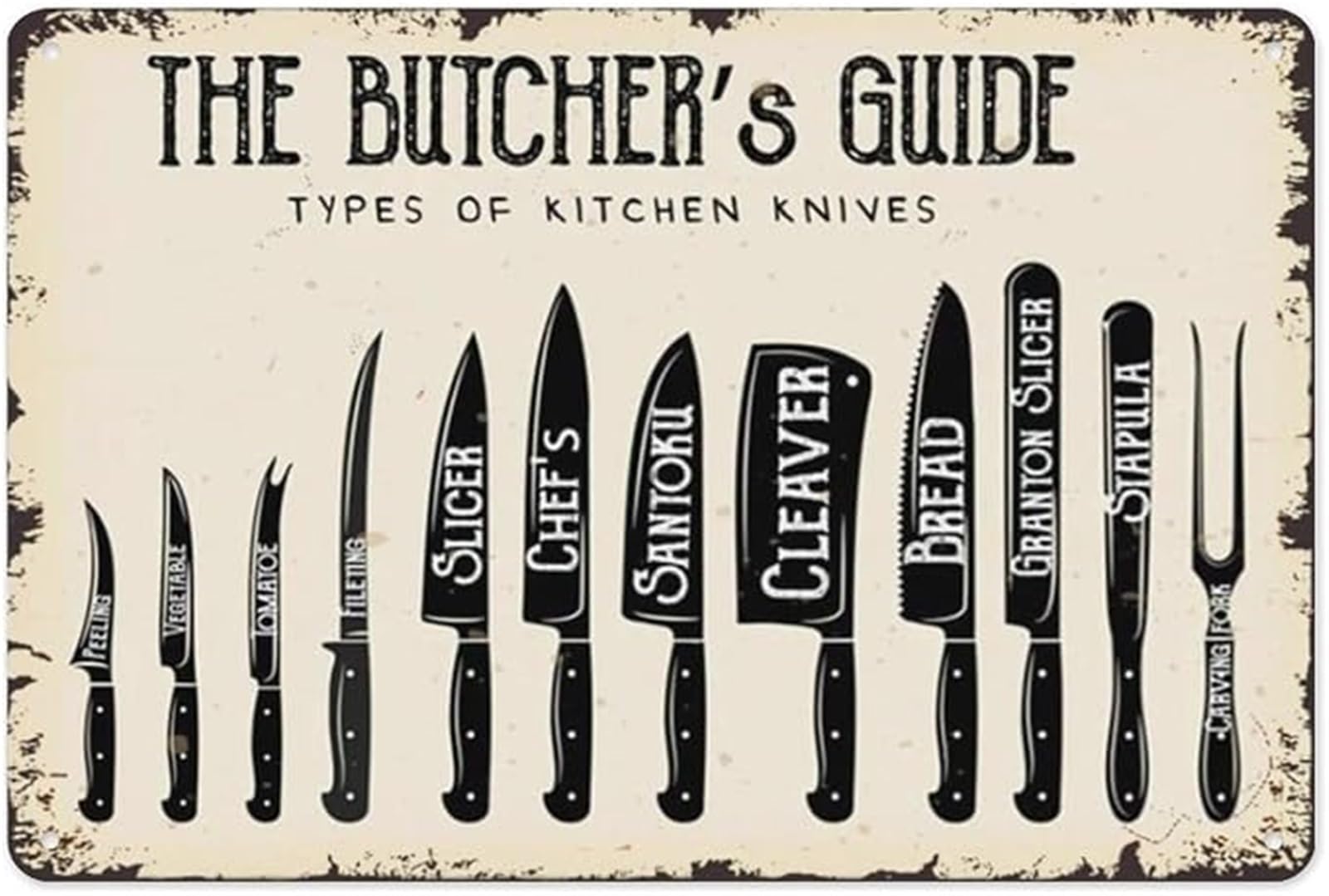 MQXFCZUX Butcher's Meat Guide Vintage Metal Sign for Kitchen Man Cave Den Restaurant Decor 8 X 12 in