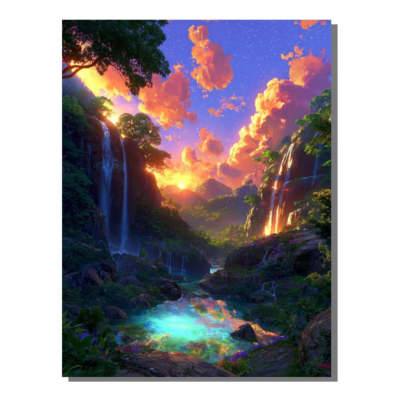 Landschaft Berg Malen Nach Zahlen Erwachsene, Paint by Numbers Adult Anfänger Set, Heimwerk Malen Nach Zahlen Kinder Mit Rahmen, 3 Pinsel und 36 Acrylfarbe Als für Deko Wohnzimmer 60 x 80 cm BJHDK482