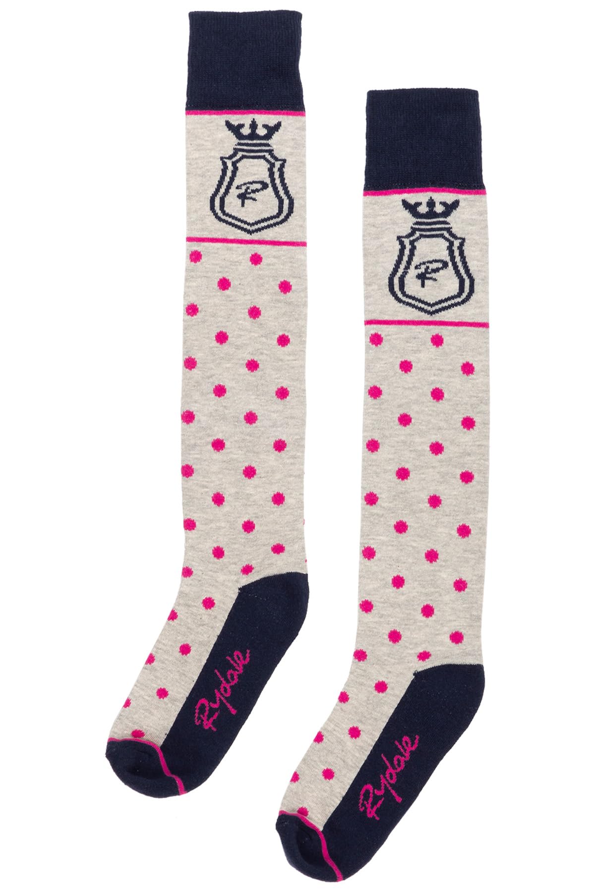 Ladies Knee High Riding Socks Cotton Blend Women'sEquestrian Boot Sock Cushioned Sole Long Socks (Polka Dot Marl Grey)