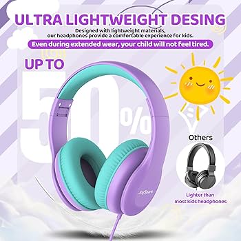 Hue's／Youth／How are you? Kids Wired Headphones 85/94dB Volume Limit Mic Foldable