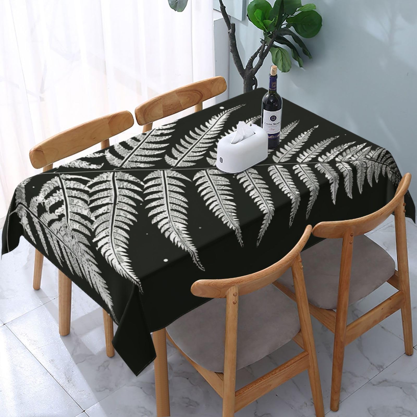 WPKJU Natural Plant Silhouette Fern Leaf Printed Tablecloth Water Resistant Table Cover Washable Rectangle Table Cloth for Tables 54x72 in