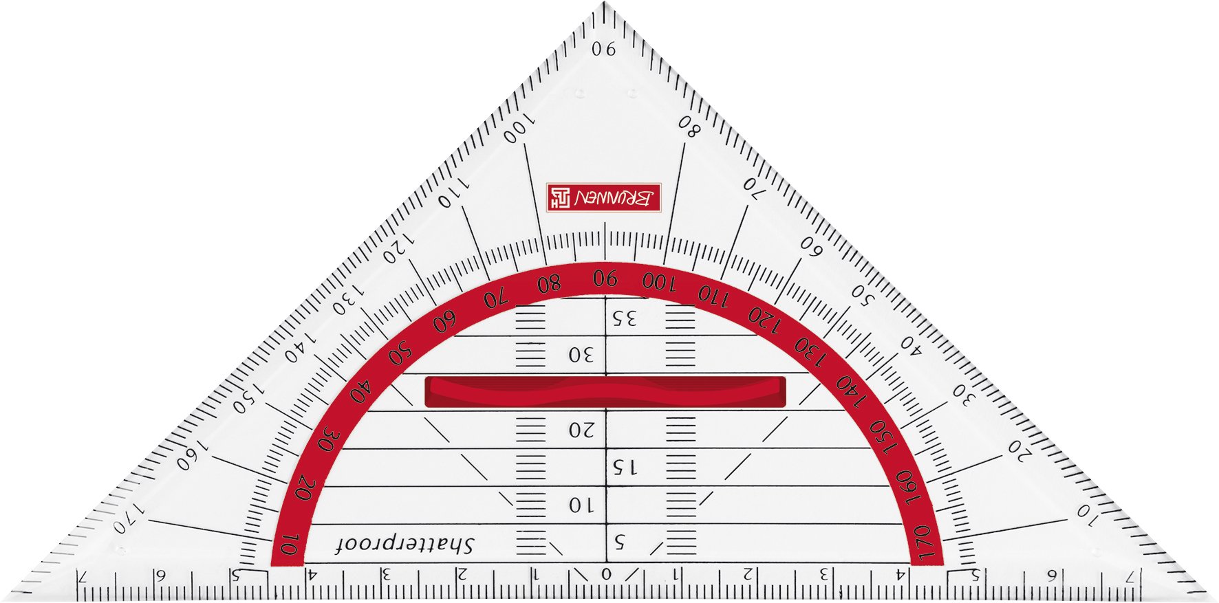 Brunnen Colour Code, bruchsicher, 104975923 Geometry Set Square/Protractor for School or Office 16 cm Ergonomic Handle in Red