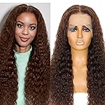 Bworto Chocolate Brown Deep Wave Lace Front Wigs Human Hair 13x6 Hd Lace Curly Lace Frontal Wigs for Black Women Pre Plucked Glueless 4 Brown Colored (28 Inch)