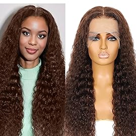 Bworto Chocolate Brown Lace Front Wigs Human Hair 13x6 Hd Lace Deep Wave Curly Lace Frontal Wigs for Black Women Pre Plucked Glueless 4 Brown Colored Wig (18 Inch)