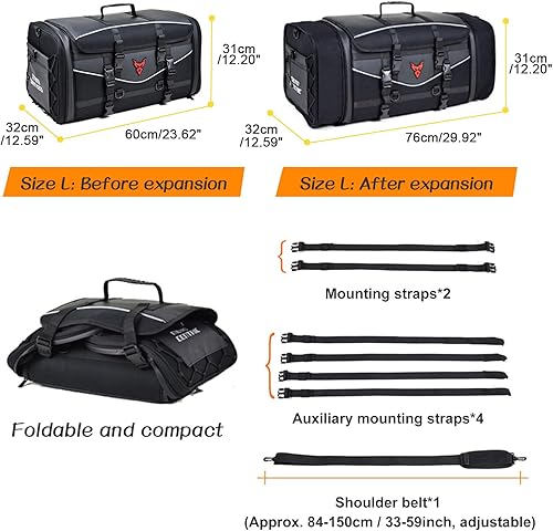 Miniatura 4 de MIGHTYDUTY Bolsa de cola de motocicleta expandible de gran capacidad 55-70L Bolsa de equipaje de motocicleta impermeable 1200D tela Oxford