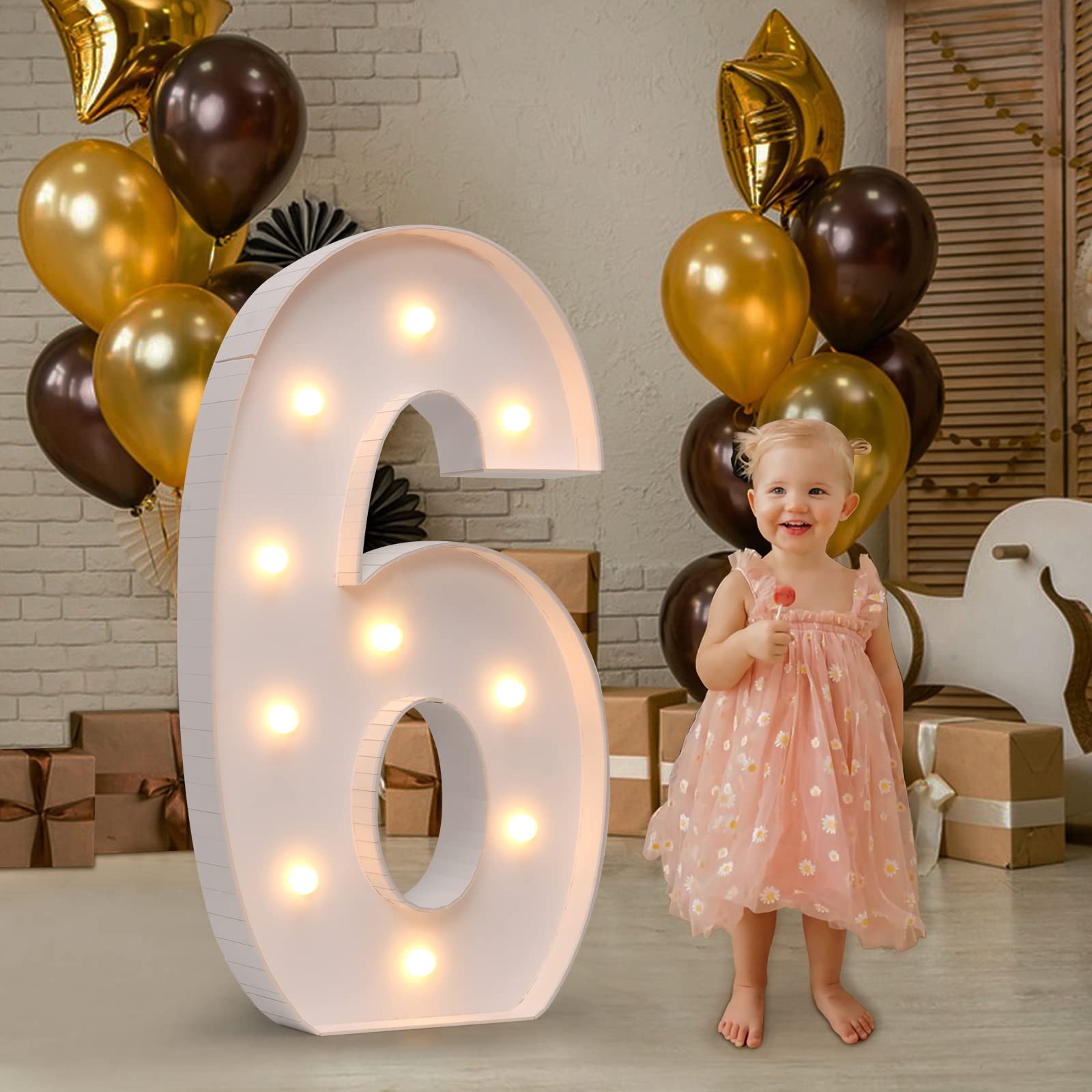 imprsv Marquee Numbers, 4FT Marquee Light Up Numbers for 6th Party Birthday Decorations, Mosaic Numbers for Balloons, Large Cardboard Numbers, Number Six Balloon Frame, Number Blocks Birthday Dec