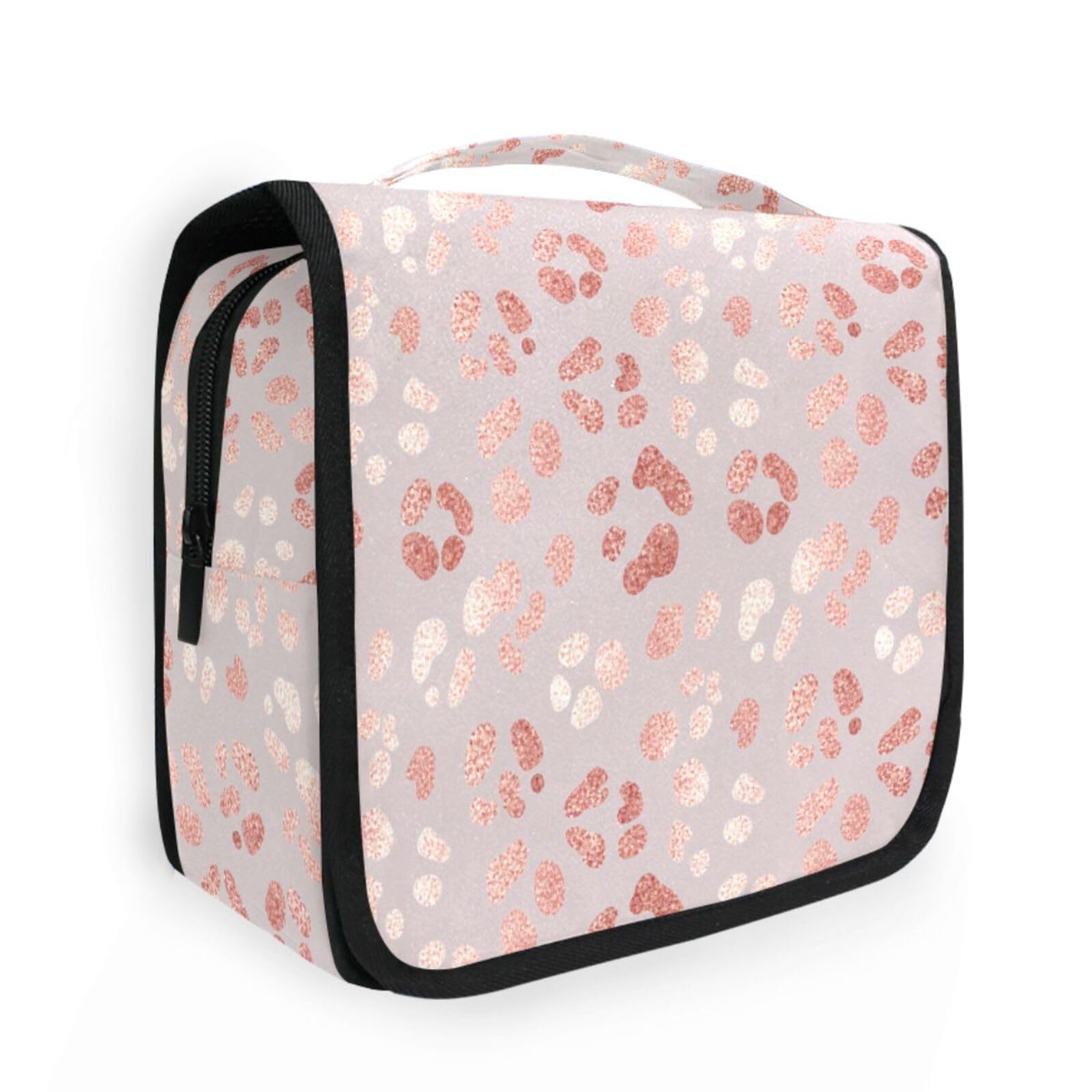 MNSRUU Hanging Toiletry Bag Rose Gold Leopard Print Makeup Bag Portable Travel bag for Toiletries Organizer Bags for Women Men, Travel-Essentials Bag
