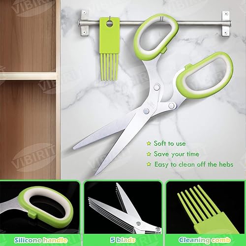 Miniatura 3 de Vibirit - Tijeras de cocina de 5 hojas de acero inoxidable; tijeras para picar pollo, aves de corral, pescado, carne, verduras, repollo, perejil,