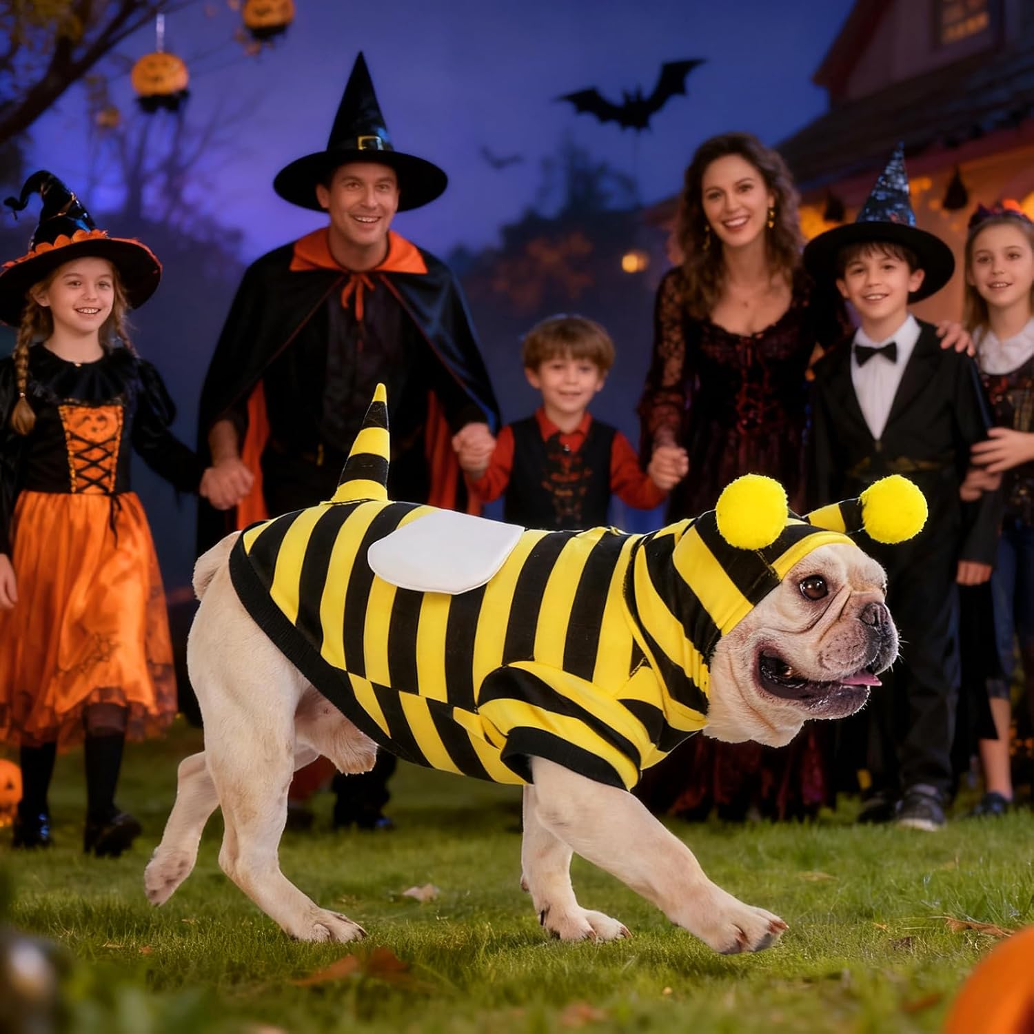 Dog Bee Costume Clothes, Fleece Funny Dog Sweater Hoodie Outfits, Pet Halloween Cosplay Cold Weather Coats with Leash Hole for Small Medium Large Dogs Pug Pitbull Corgi Puppy Gift, Yellow S