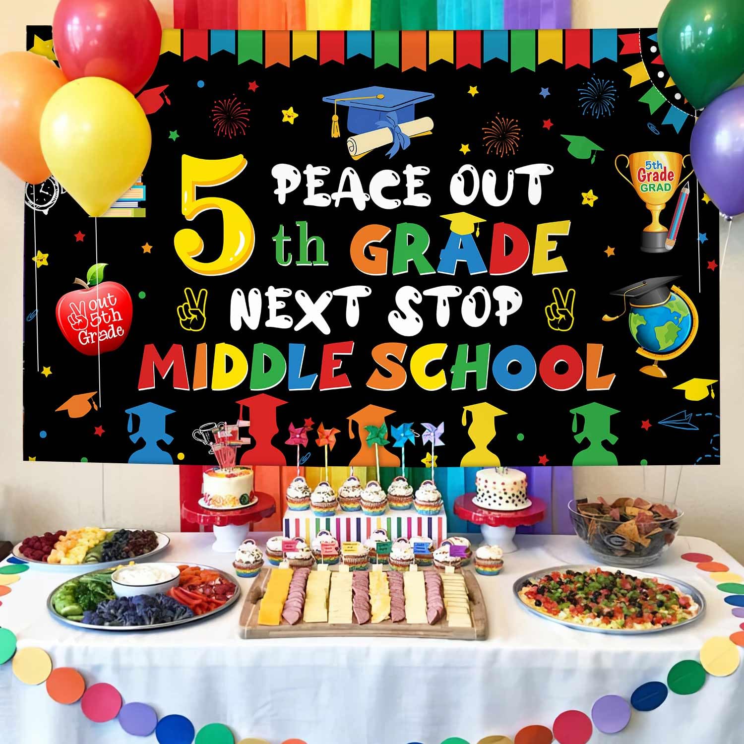 Photo Backdrop 8x6ft Peace Out 5th Grade Graduation Backdrop - Next ...