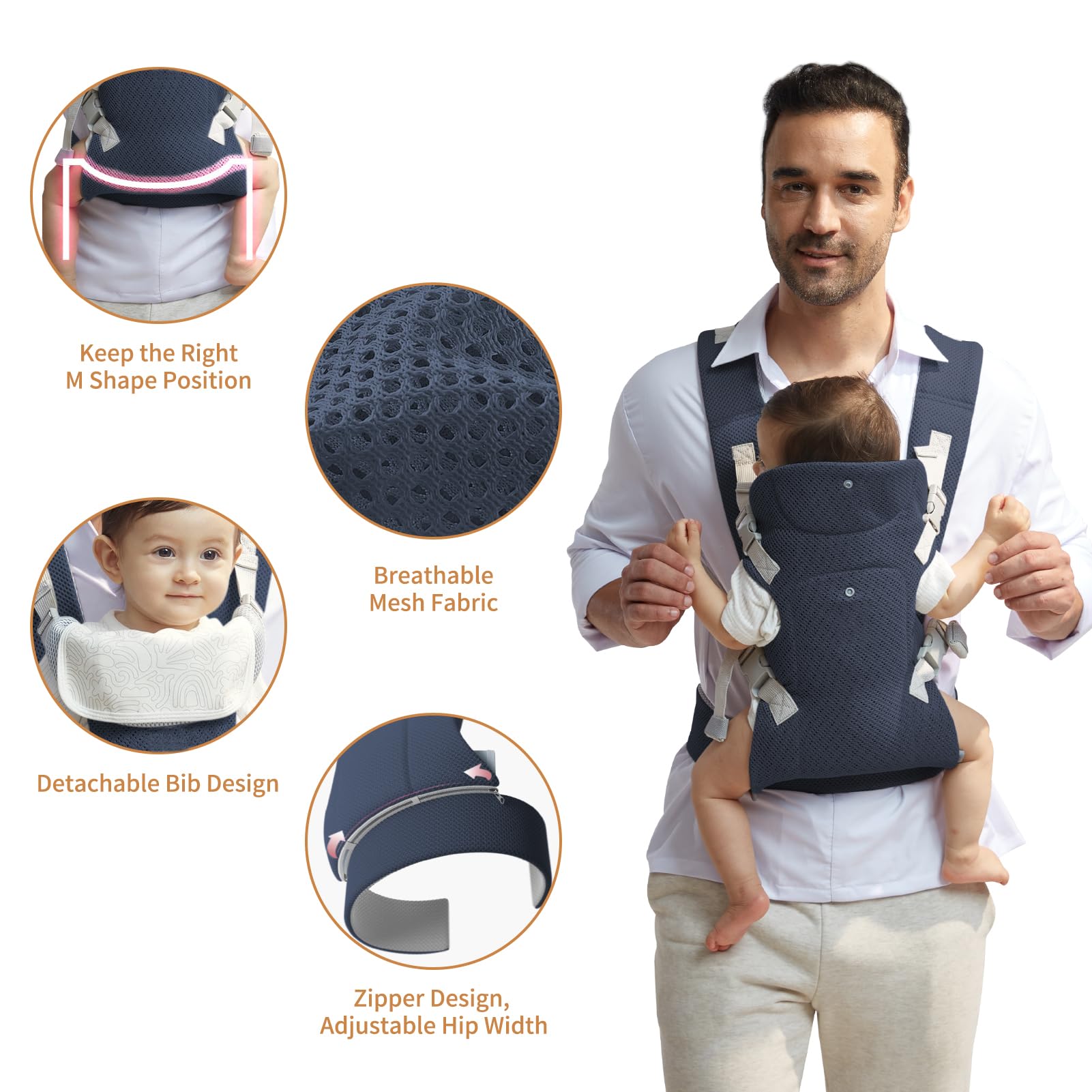 IULONEE Mochila Portabebes para Niños Multifunción Porteo para Bebés Delantera y Trasera Baby Carrier Wrap Ergonómicas Portabebés Recien Nacido Ajustable Porteo Bebe Niños de 3-36 Meses (Azul Marino)