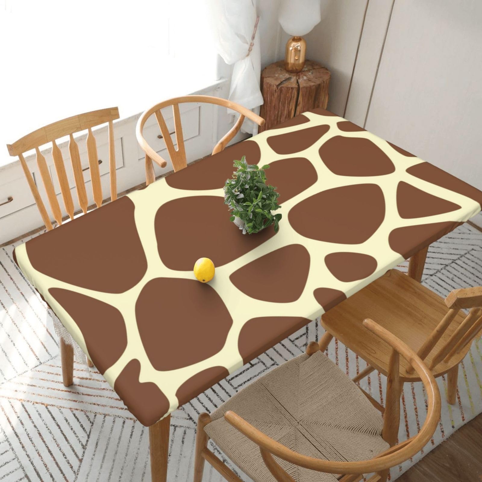 DCEHGEW Elastic Fitted Rectangle Tablecloth for 5ft Tables, Wild Animal Giraffe Pattern Printed Oilproof & Washable Fabric Picnic Table Cloth Table Covers