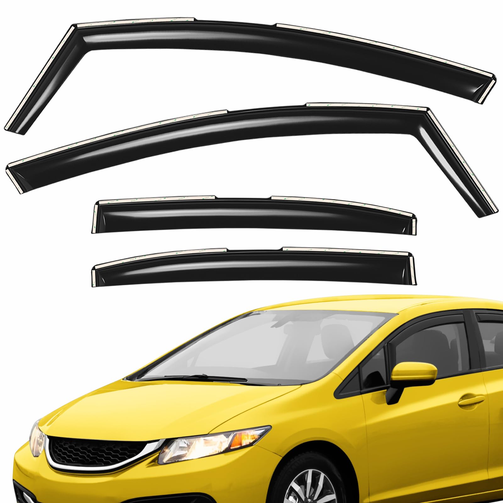 Extra Durable Window Deflectors in-Channel Window Visors Rain Guards Fit for Honda Civic 2012-2015 Sedan, Sun Visors, Wind Vent for Shades, Exterior