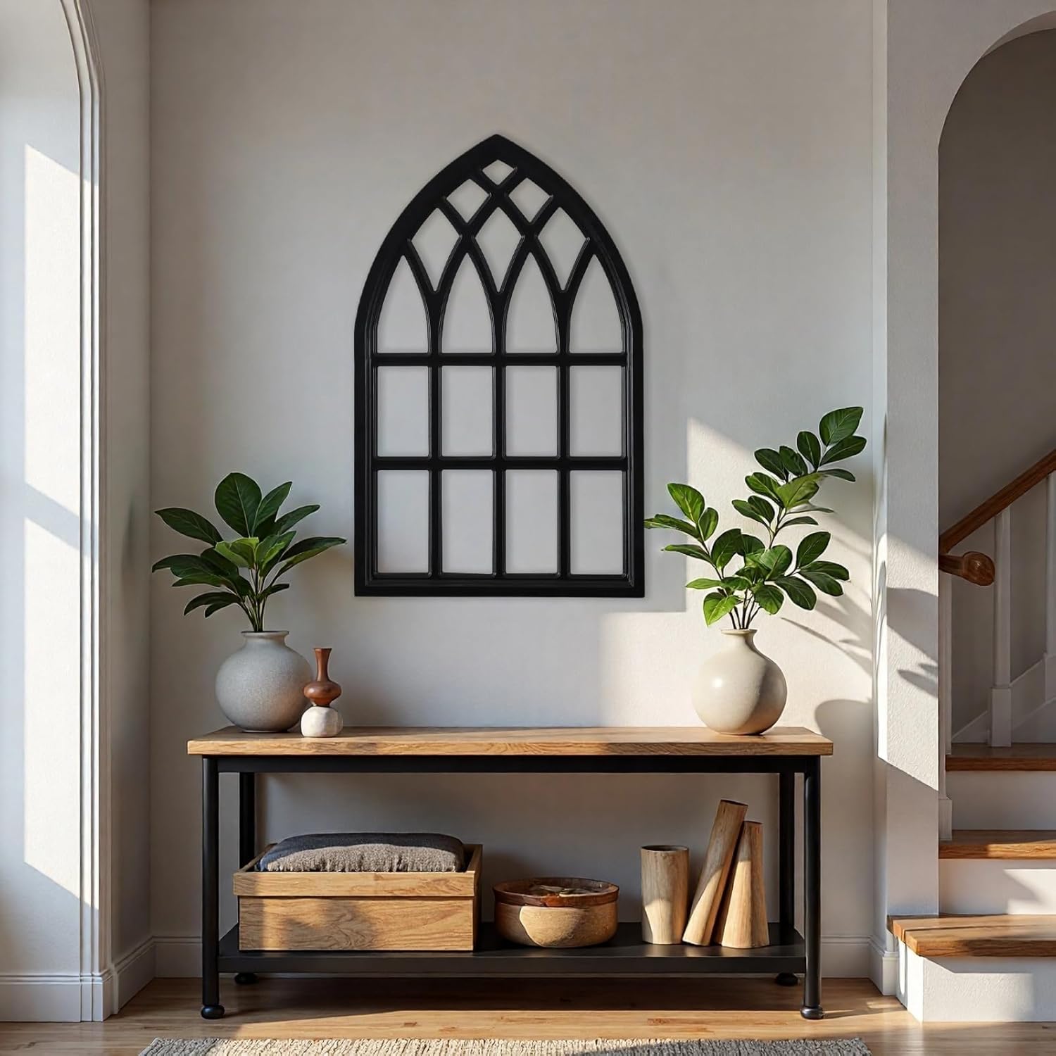 Sintosin Vintage Black Arched Window Frame Wall Decor 20 X 32 Inch, Hanging Wood Frame Rustic Cathedral Wall Decor for Living Room Bedroom Hallway Halloween Thanksgiving Christmas