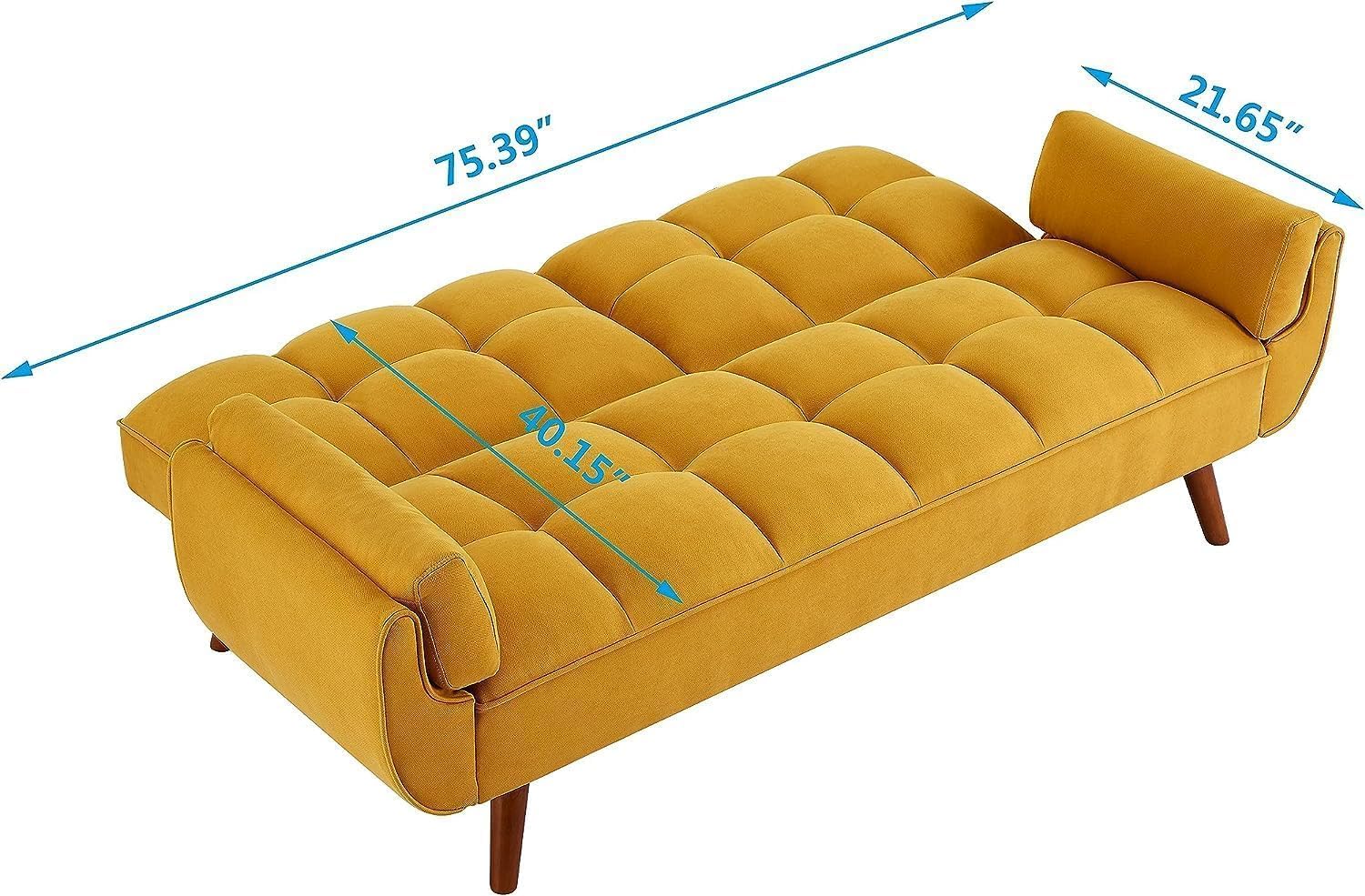 75-Inch Futon Sofa Bed W/Padded Armrests and Wood Legs, Linen Tufted Convertible Futon Sleeper Couch,Comfy Sleeper Couch Loveseat Sofa with Adjustable Backrest for Small Spaces, Living Room, Bedroom