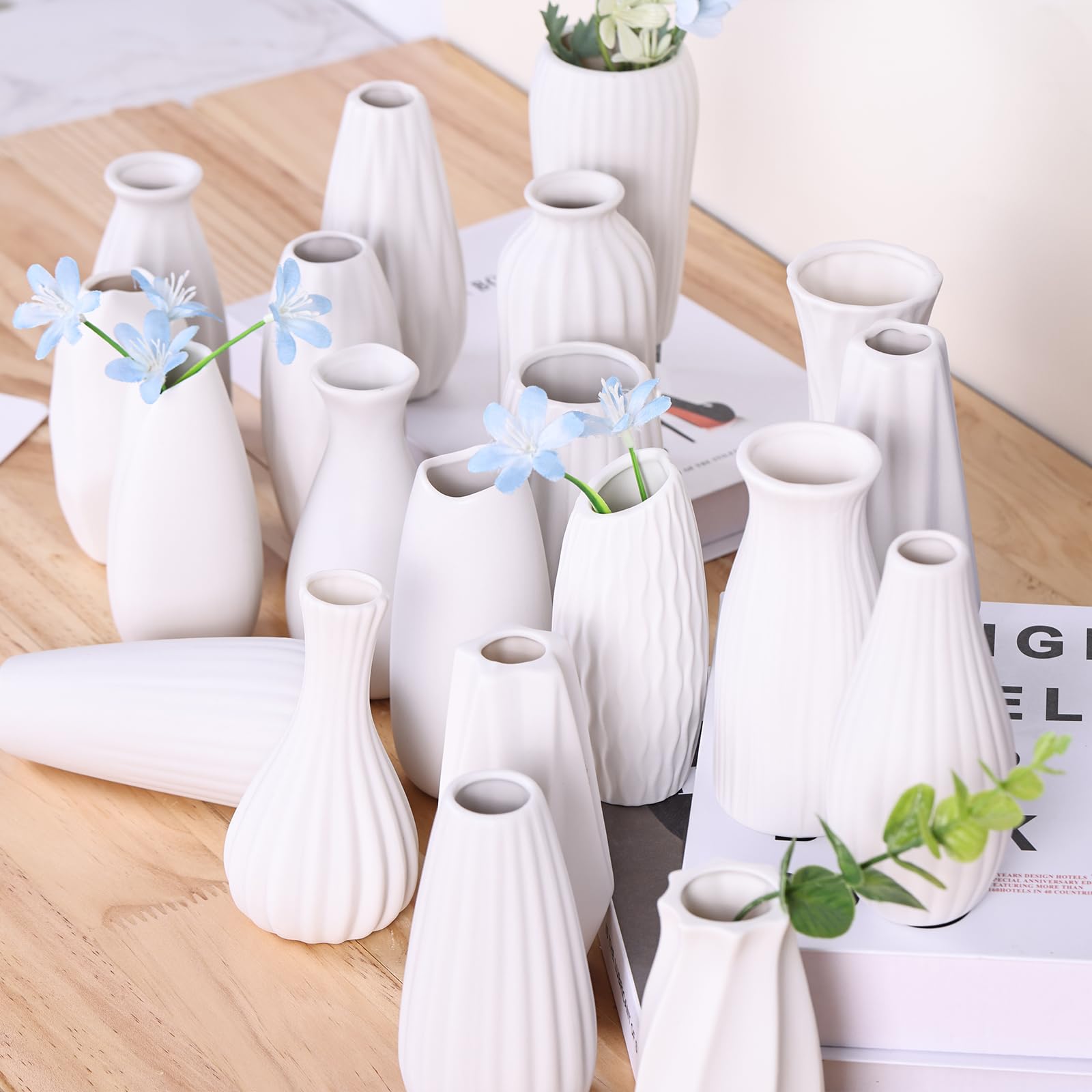 LCCCK Set di 20 piccoli vasi bianchi per centrotavola da tavola, vasi in ceramica bianca verniciabile, mini vaso singolo per fiori, per matrimoni, decorazione per erba della pampa, vasi giapponesi in