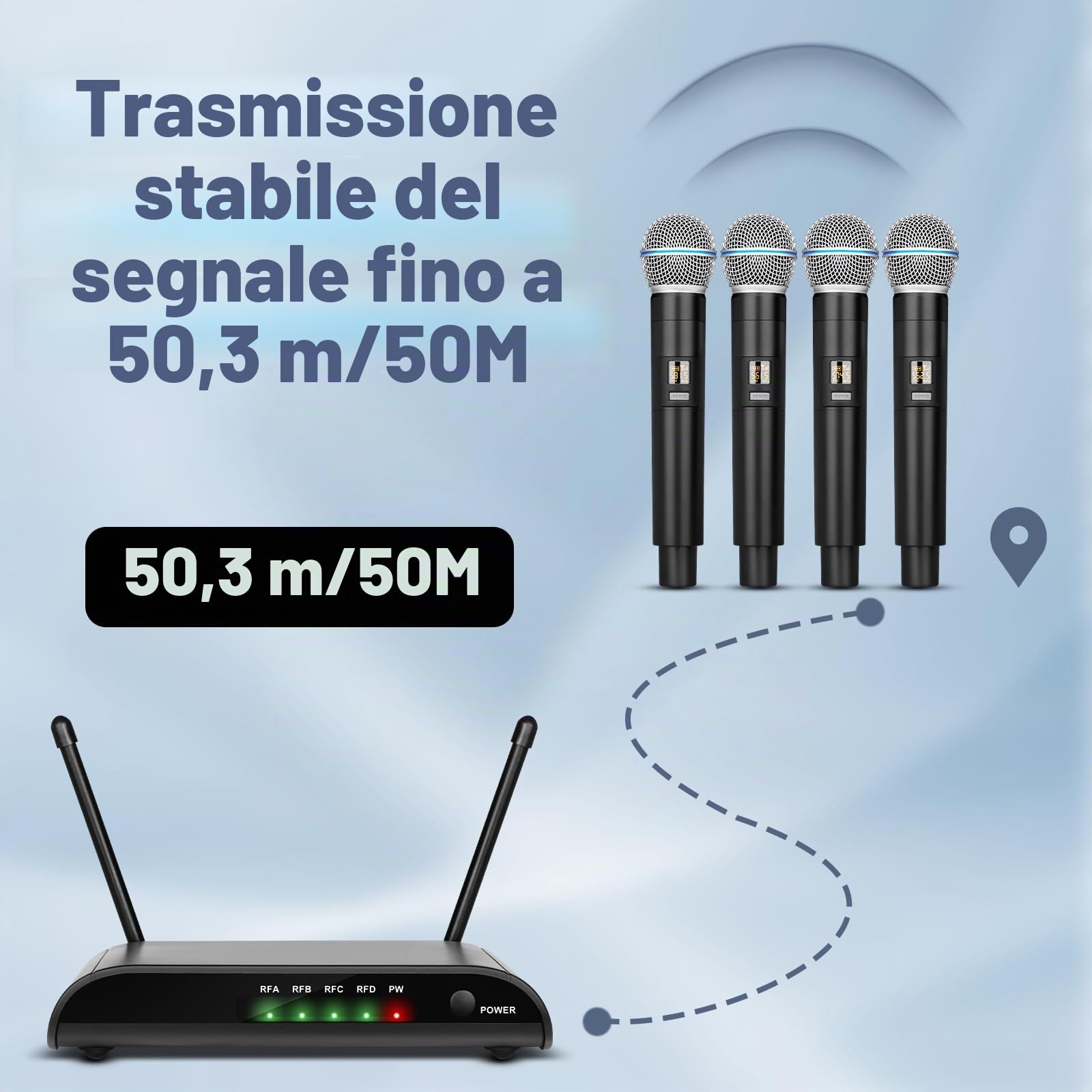 Microfoni wireless per karaoke Depusheng R4-Pro, sistema professionale a 4 canali con microfono palmare, microfono dinamico in metallo per karaoke, chiesa, karaoke a casa, riunioni, feste