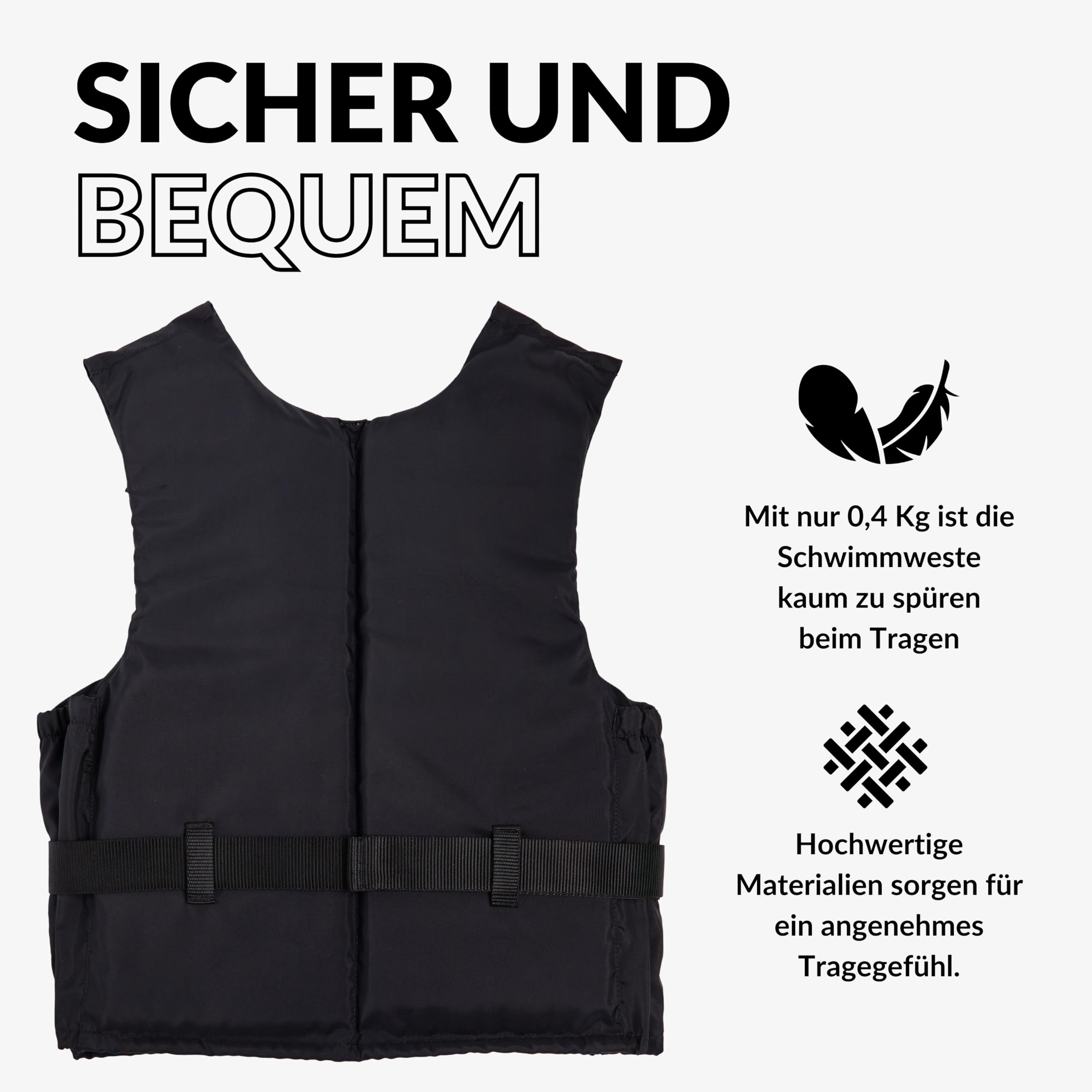NOARD Schwimmhilfe in 5 Größen – Schwimmweste Black Edition – 25-120 kg – EN ISO 12402-5 CE (50 N) – Feststoffweste