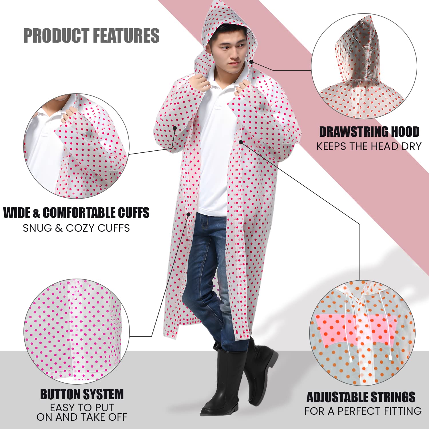 HACER EVA Rain Coat Waterproof with Hood Transparent Waterproof Rainwear Bike Rainsuit for Men & Women (Universal Size, Random Colors) 4