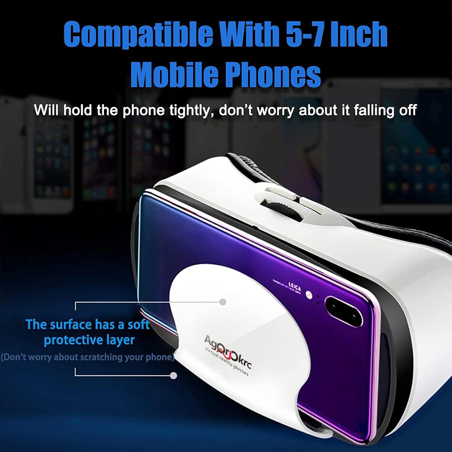 Casque VR 3D Réalité Virtuelle 2K HD Anti-Lumière Bleue Compatible Android iOS Téléphone Blanche