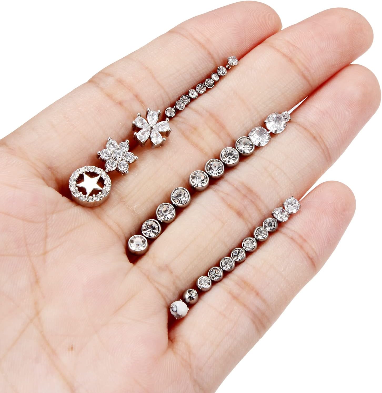 14G Grade 23 Titanium Dermal Piercing Tops Hypoallergenic Dermal Jewelry Internally Threaded Clear Star Heart Flower Gem Dermal Tops Piercing Jewelry for Women Men 35PCS
