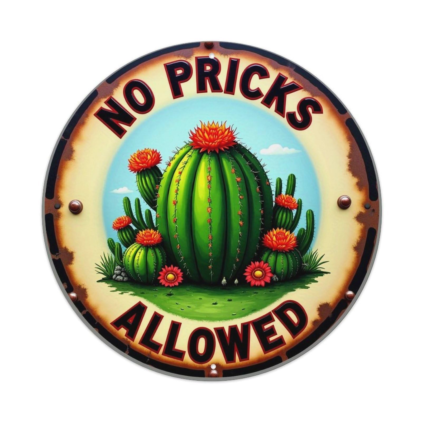 No Pricks Allowed Cactus Sign Tin Sign Metal Poster Vintage Metal Signs for Home Man Cave Bar Cafe Kitchen laundry room Wall Decorations 8x8 inches