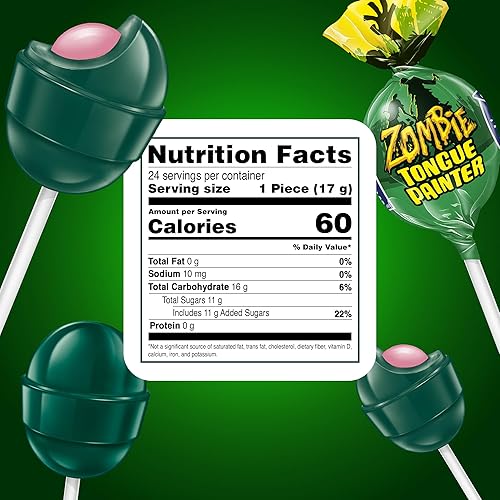 Miniatura 2 de Colombina Bon Bon Bum Zombie - 24 paletas pintalenguas con centro de chicle, de fresa, envueltas individualmente, dulce sin gluten para Halloween,