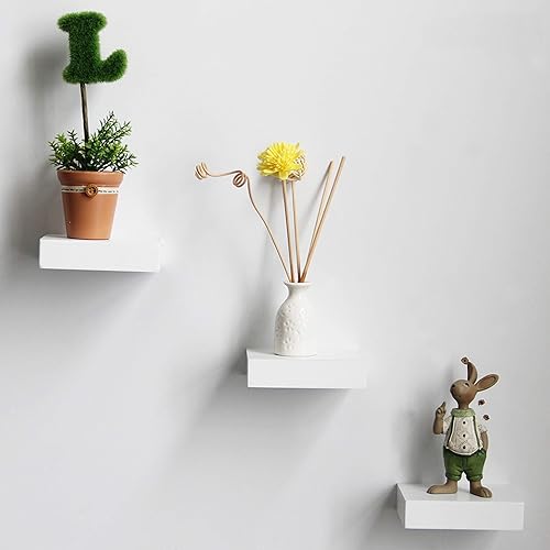 Shelving Solution Juego de 3 estantes flotantes de pared de 4 pulgadas color blanco Negro, Blanco