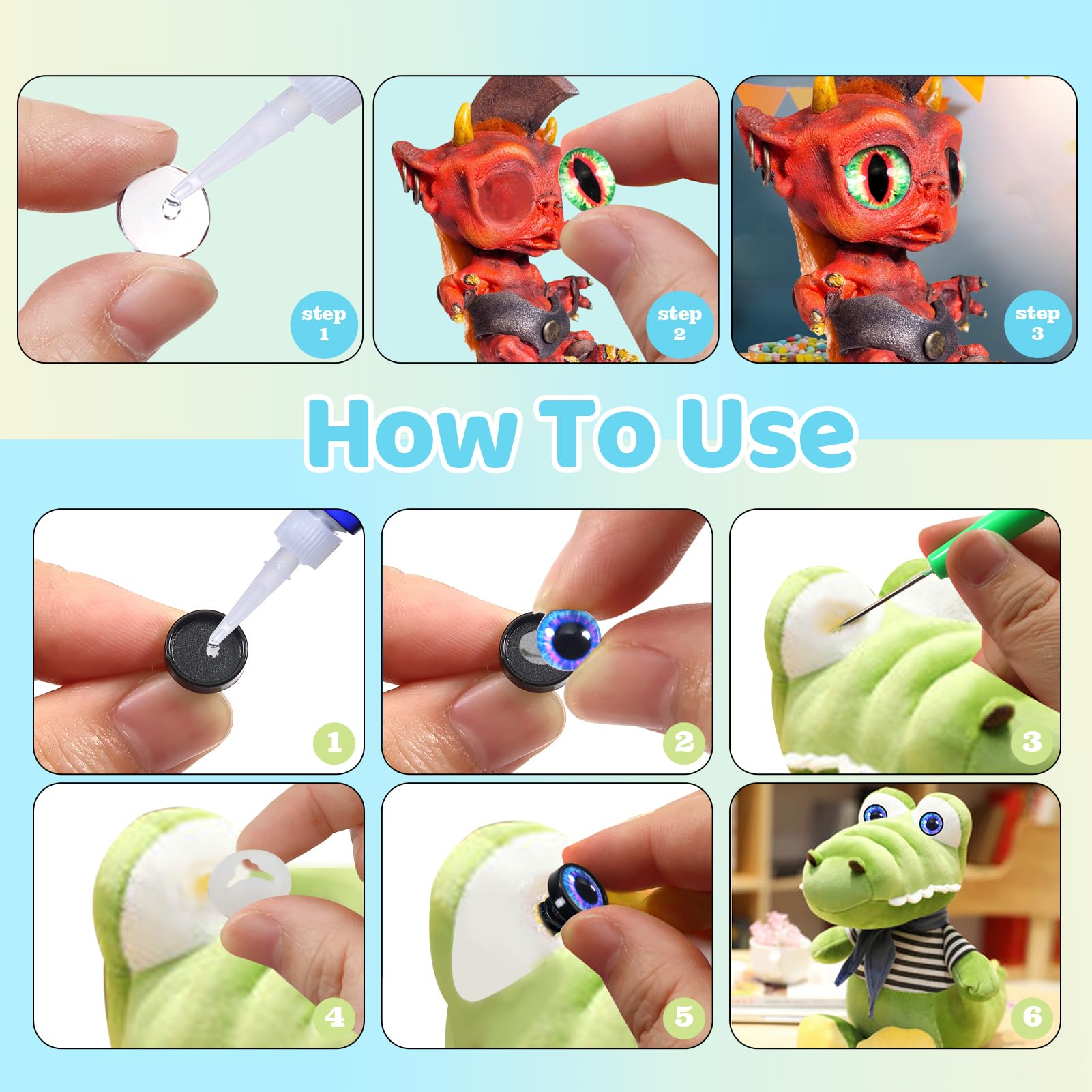 TOAOB 20pcs 12mm Safety Eyes Glow in the Dark Dragon Eyes Doll Eyes Evil Eyes with Washers for Crafting Crochet Plush Stuffed Animals Craft Eyes - Image 4