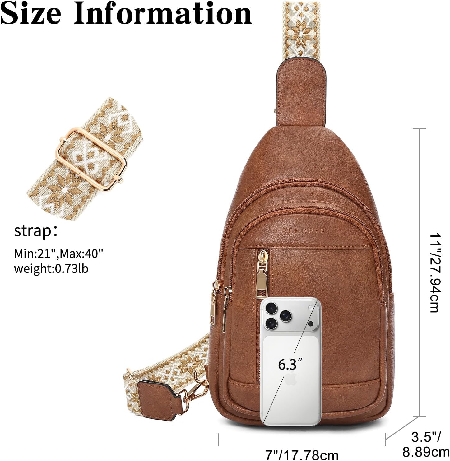 SENDEFN Small Sling Bag for Women Leather Crossbody Bags Purse for Travel Fanny Pack Chest Bag with Adjustable Guitar Strap