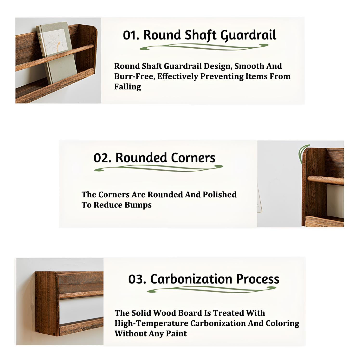 Baldas Pared Funcionales - Estantes Flotantes para Libros - Estanteria Pared para Discos Vinilos - Usando El Proceso De Carbonización, para Libros, Álbum De Fotos, Decoración(60 * 10 * 20cm)