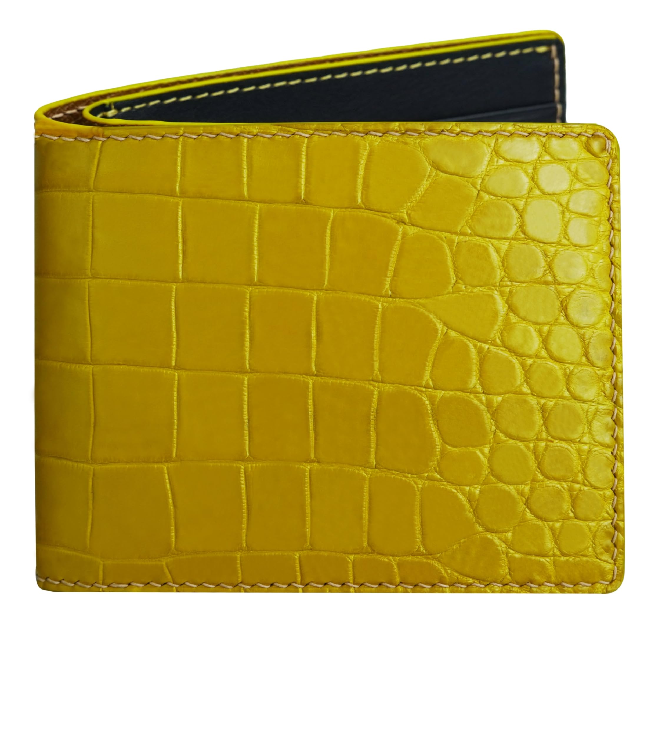 HATA Yellow Black Bifold Wallet for Men, Men Exotic Billfold with Mixed Leather Interior, RFID Blocking Card Holder, Handmade Gift for Birthday, Anniversary, Father’s Day VIMIX-91