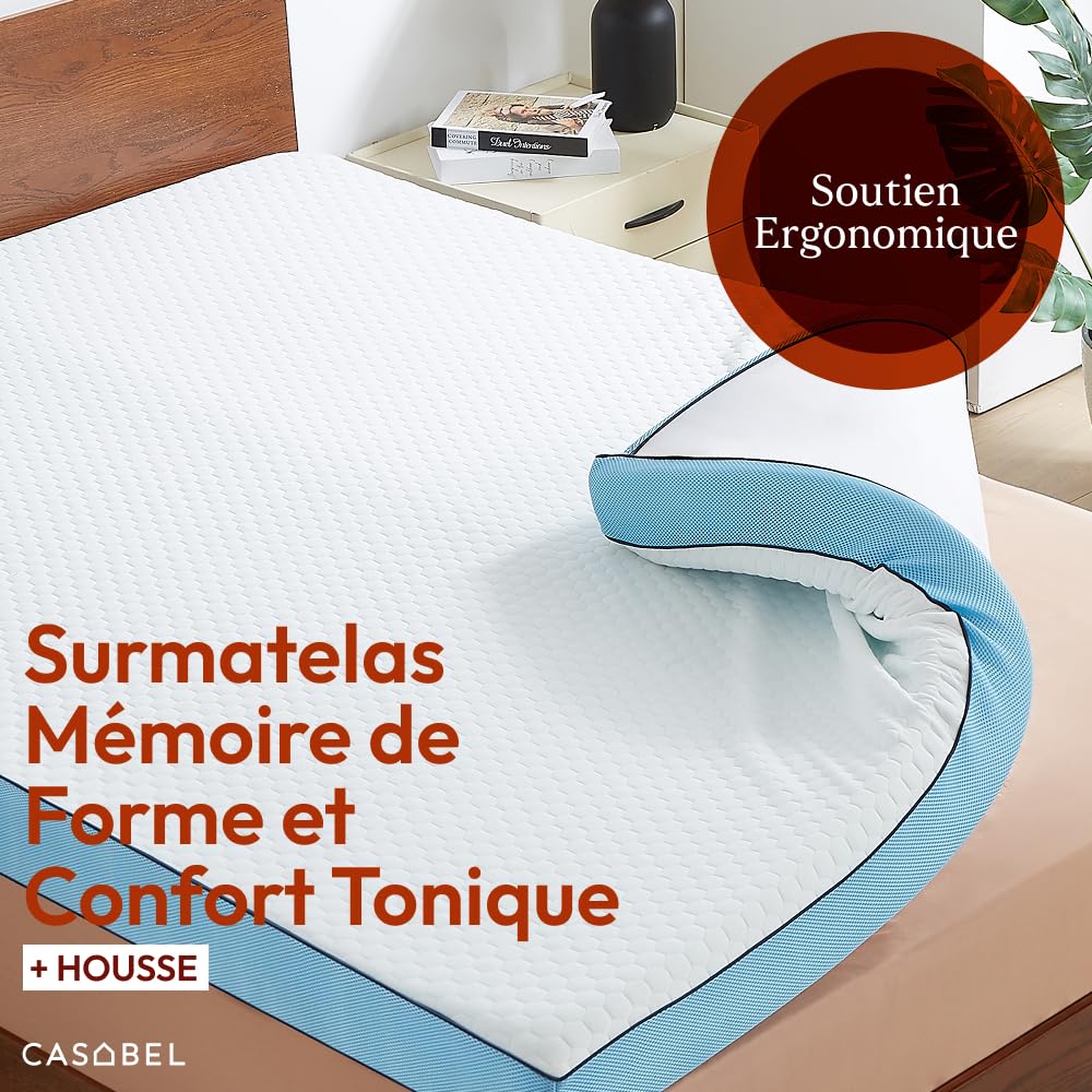 CASABEL Surmatelas Mémoire de Forme, 7 cm d'épaisseur, 140x190cm