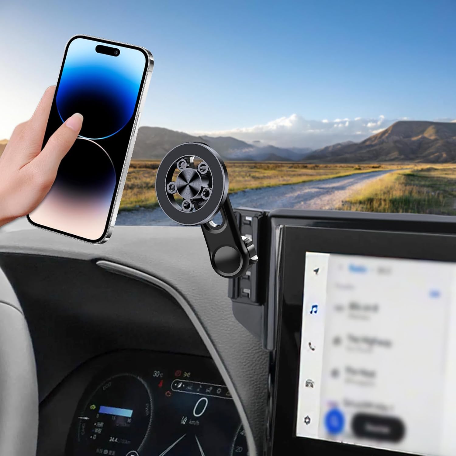 Car Phone Holder for Toyota Highlander 2020-2025 Accessories 12.3-inch Screen，Car Mount，[Strongest Magnets] 360° Rotation [Adjustable Extended Arm]，Compatible with All Cell Phones