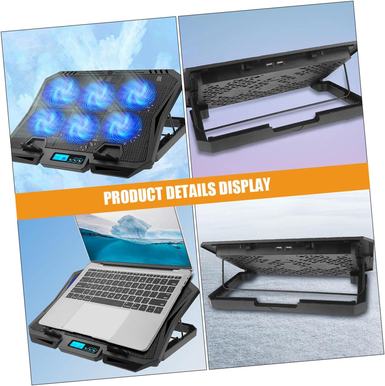 BESTYASH Laptop Cooling Stand with Fan 15.6-inch Quiet Airflow Cooler Pad Adjustable Speed Blue LED Light and Notebooks Heat Dissipation Holder