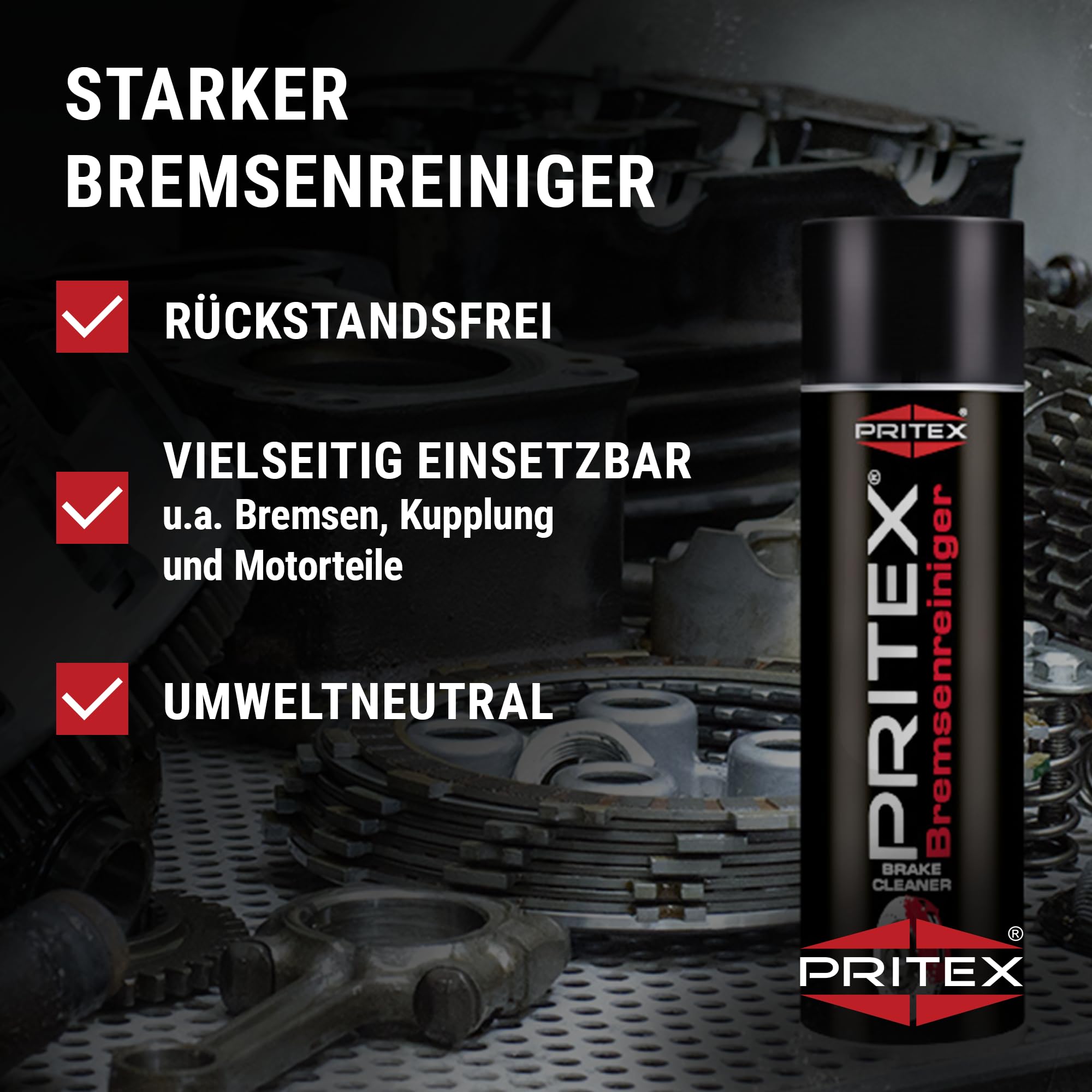 PRITEX – Bremsenreiniger Spray 48 x 500 ml – Auto Teilereiniger zur Entfettung von Bremsen, Kupplungen, Motor- & Maschinenteilen – rückstandsfrei & umweltneutral
