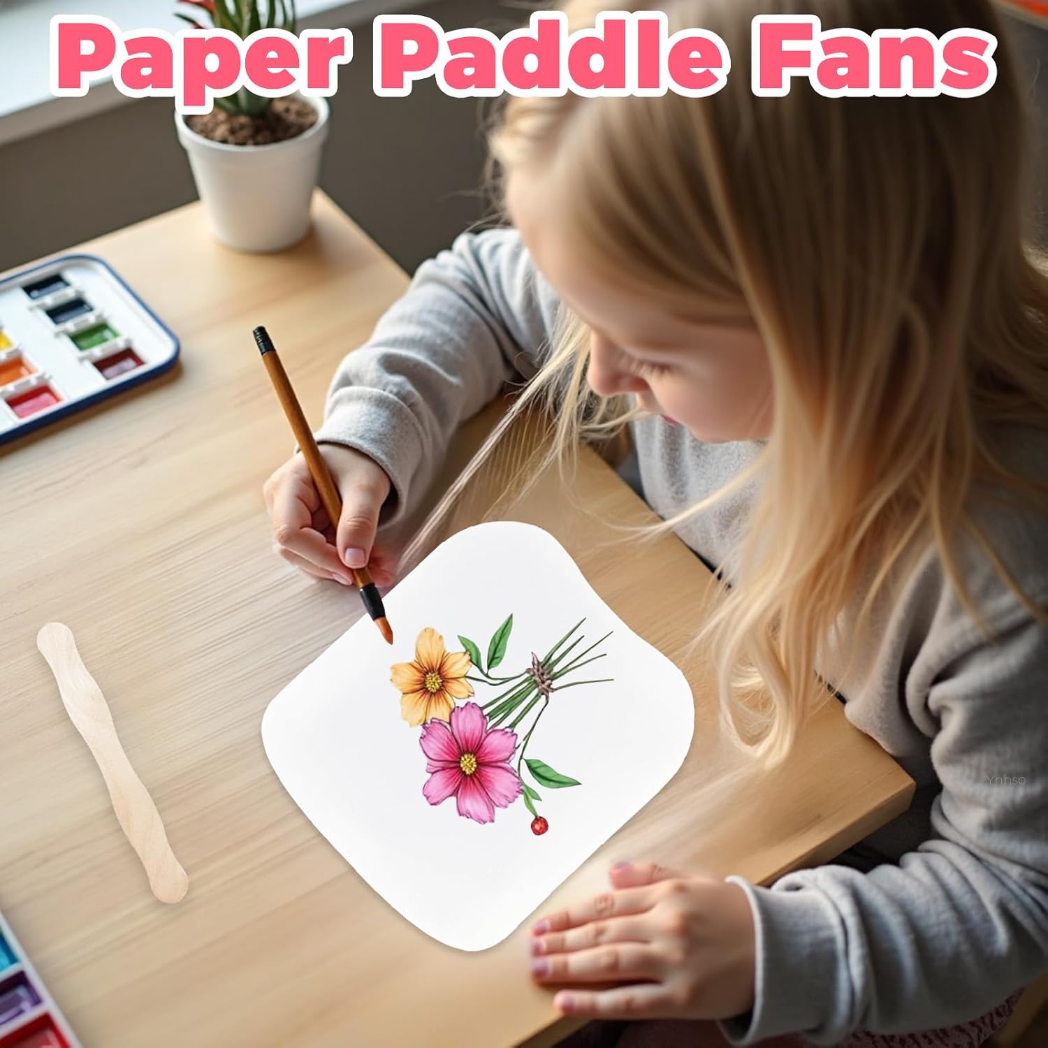154PCS Church Fans Handheld Set, 50 DIY Blank Fans to decorate, Cardboard Fans on a Stick, Paper Paddle Fans, Fan Kit for Weddings Graduation, Custom Paper Fans with Wavy Sticks & Tape (6.5x7.25 inch)