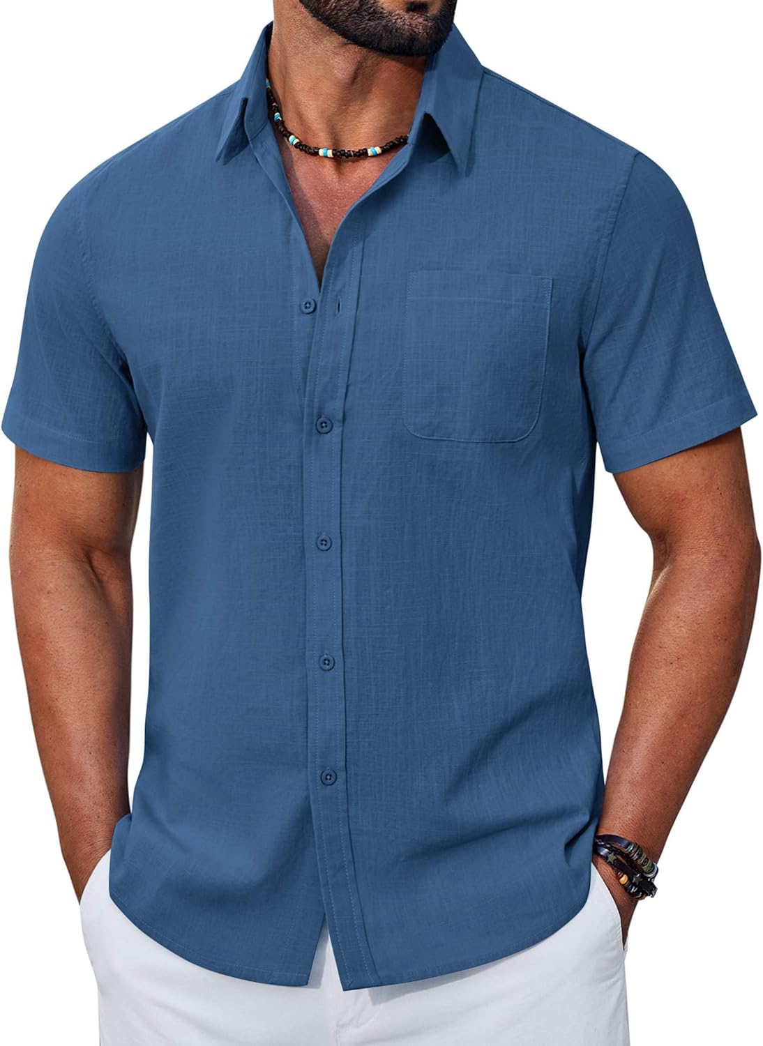 COOFANDY Mens Button Down Shirt Short Sleeve Casual Stylish Cotton Shirts Linen Textured Summer Beach Wedding Shirt
