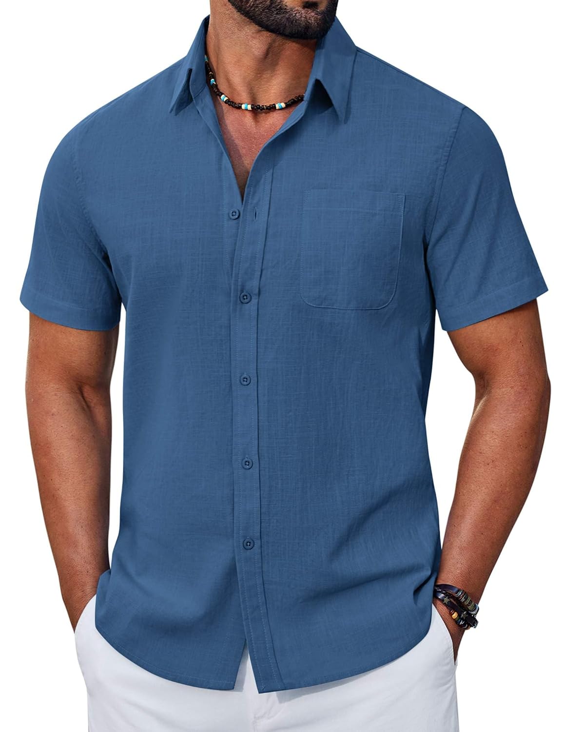 COOFANDY Mens Button Down Shirt Short Sleeve Casual Stylish Cotton Shirts Linen Textured Summer Beach Wedding Shirt