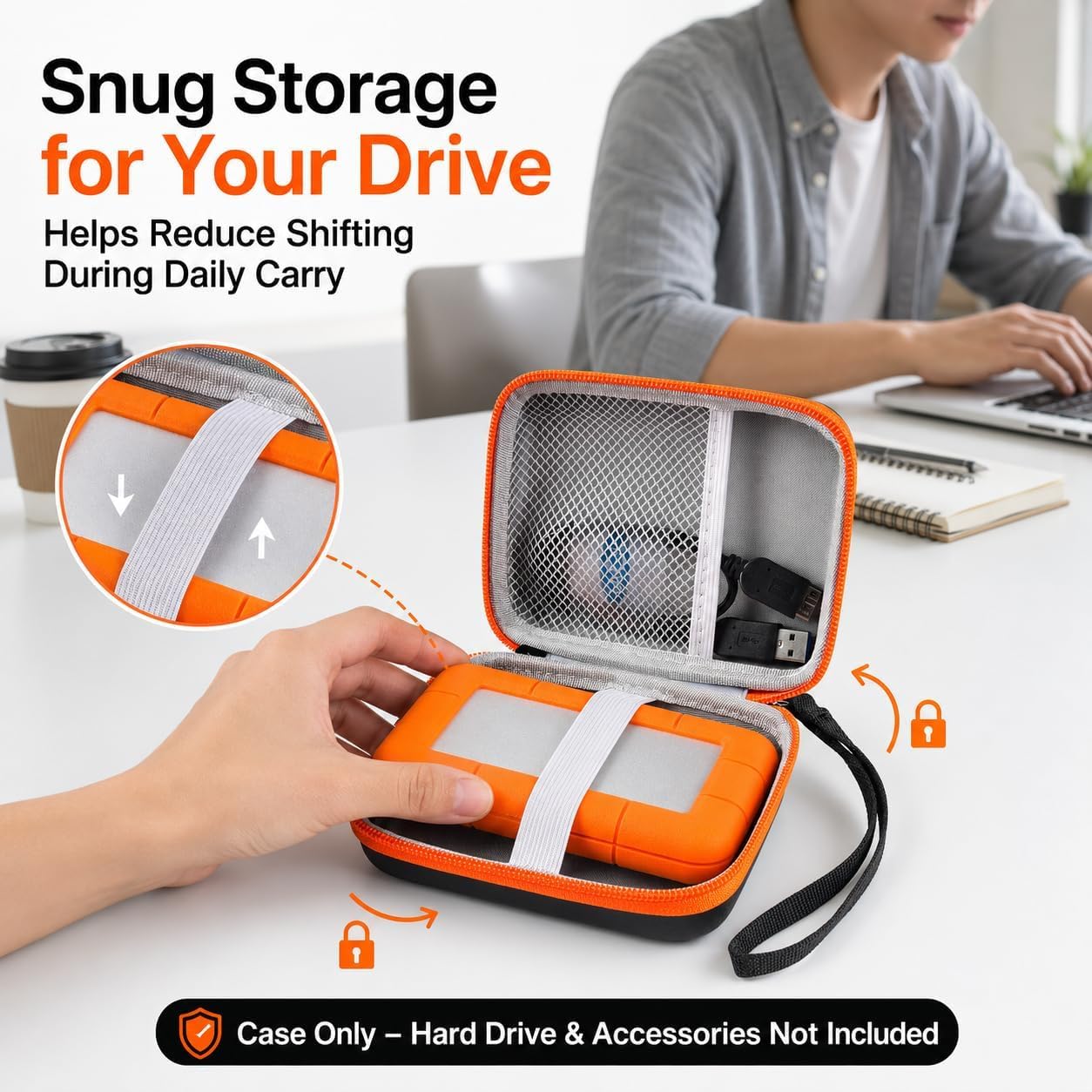Case Compatible with LaCie Rugged Mini 1TB/ 2TB/ 4TB/ 5TB External Hard Drive Portable HDD, Storage Holder for Hard Drives for Mac and PC Computer & USB 3.0 2.0 Cable SD Cards (Orange)