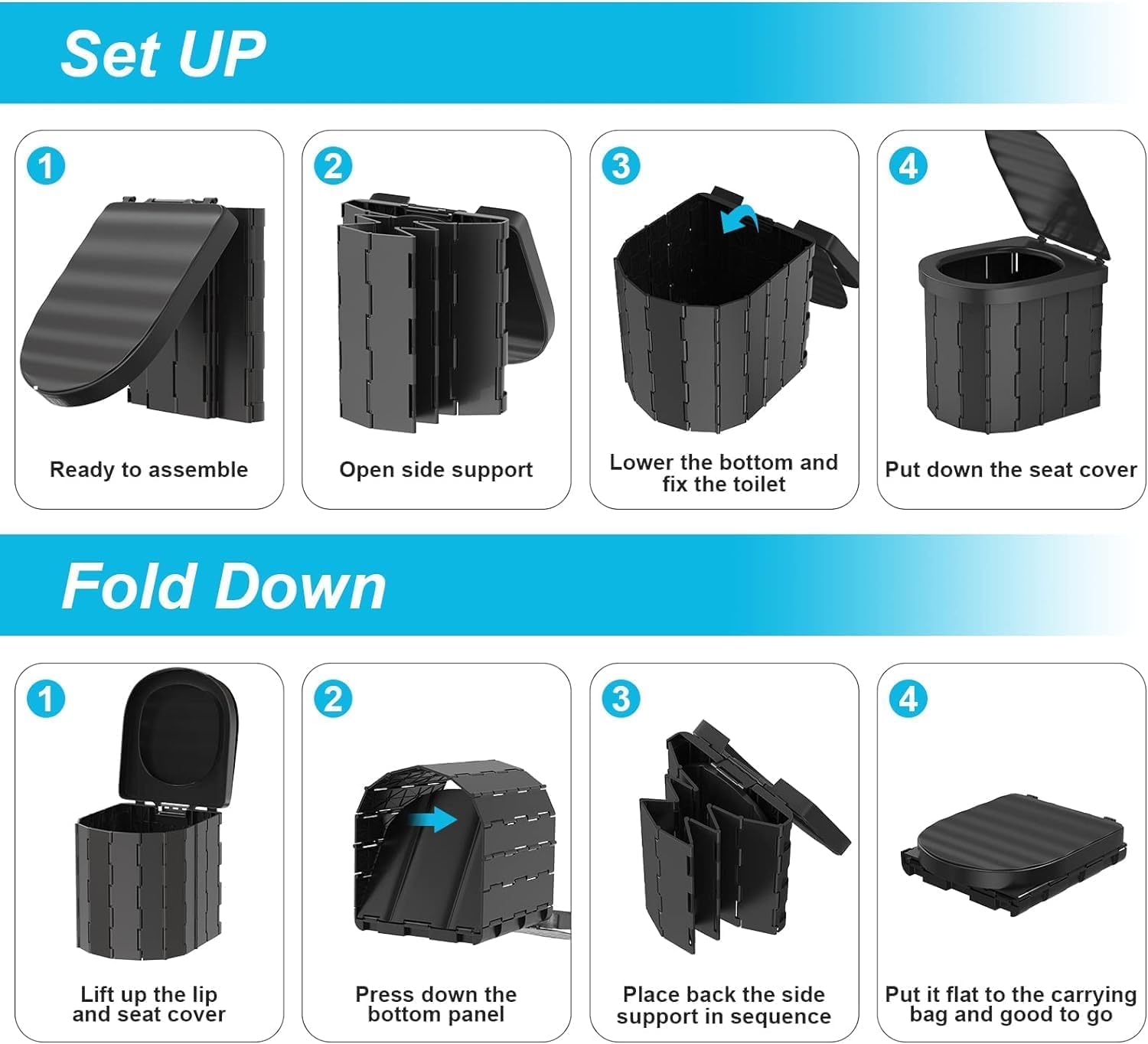 DUOJIN Camping Toilet, Portable Toilet for Adults & Kids, Folding Waterproof Porta Potty for Camping Car, Bucket, Travel - Image 2