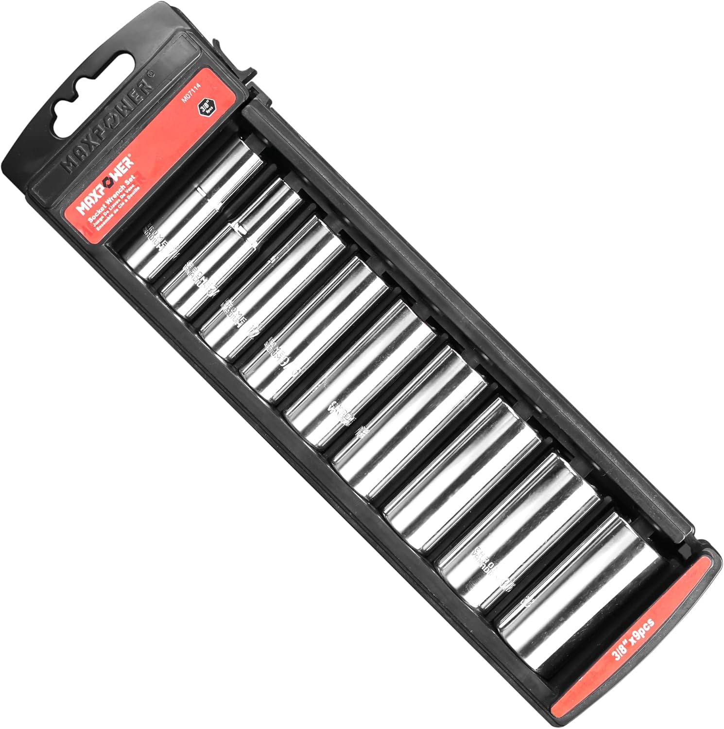 MAXPOWER 3/8-Inch Drive Deep Socket Set, SAE/Inch, 9 Pieces, 6 Point Socket Set, 3/8", 7/16", 1/2", 9/16", 5/8", 11/16", 3/4", 13/16", 7/8"