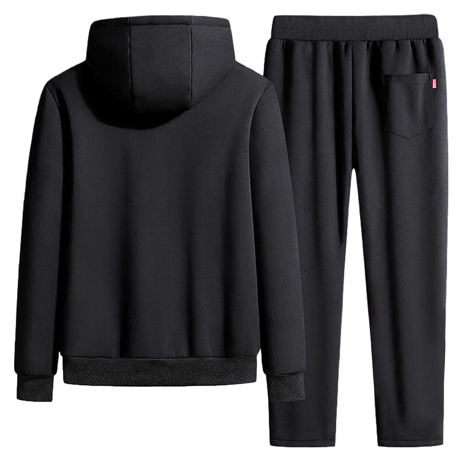 Herren Winter Fleece Gefüttert Baumwoll Trainingsanzug Set Kapuzenjacke und Jogginghose mit Reißverschlusstaschen