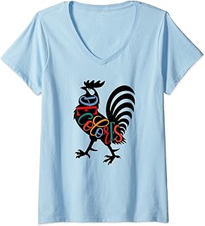Womens Decolores Cursillo Rooster Black Silhouette Faith Design V-Neck T-Shirt