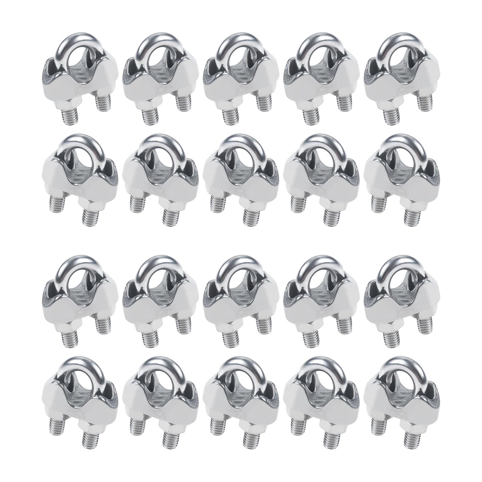 Morsetto per cavi in acciaio 20 pezzi di morsetti a forma di U for cavi M2/3/4/5/6/8 mm, bulloni di fissaggio for cavi, morsetti for ferramenta, manicotto for fune in acciaio inossidabile 304(M2)